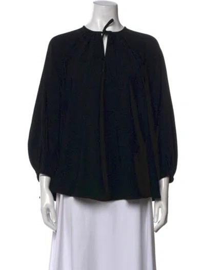 Pre-owned Co Tie Neck Long Sleeve Blouse In Black