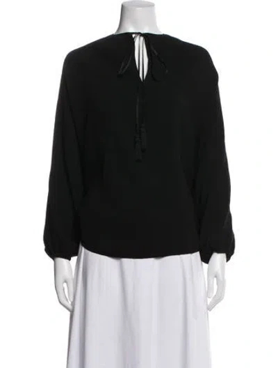 Pre-owned Co Tie Neck Long Sleeve Blouse In Black