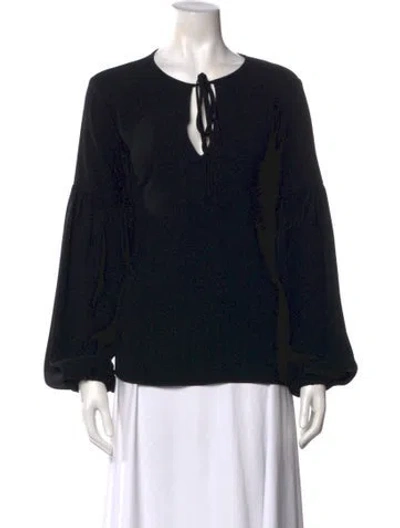 Pre-owned Co Tie Neck Long Sleeve Blouse In Blue