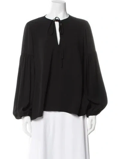 Pre-owned Co Tie Neck Long Sleeve Blouse In Grey