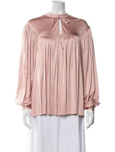 Pre-owned Co Tie Neck Long Sleeve Blouse In Pink