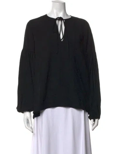 Pre-owned Co Tie Neck Long Sleeve Top In Black