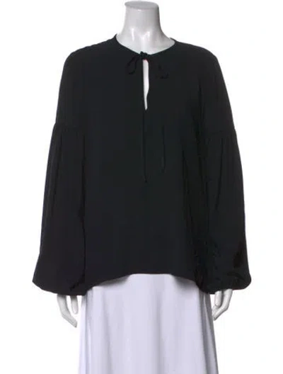 Pre-owned Co Tie Neck Long Sleeve Top In Black