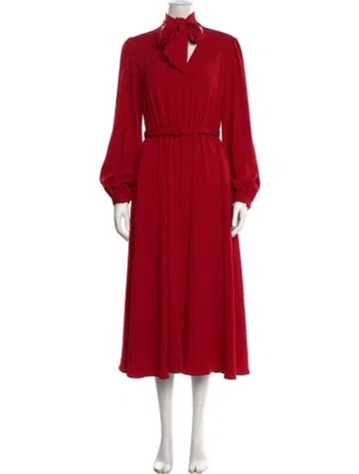 Pre-owned Co Tie Neck Midi Length Dress In Red