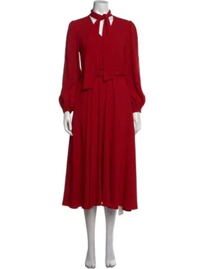 Pre-owned Co Tie Neck Midi Length Dress In Red
