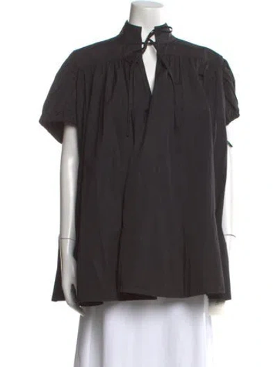 Pre-owned Co Tie Neck Short Sleeve Blouse In Black