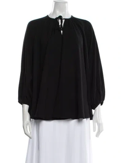 Pre-owned Co Tie Neck Three-quarter Sleeve Blouse In Black