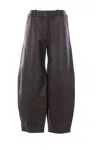 Co Paneled Leather Barrel-leg Pants In Brown