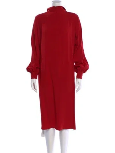 Pre-owned Co Turtleneck Midi Length Dress In Red