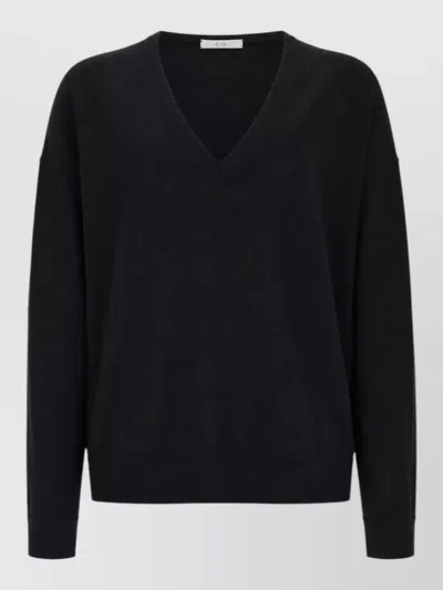 Co Cashmere Knit Sweater With Deep V-neckline In Black