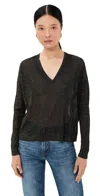 Co Metallic Sheer Knit V-neck Sweater In Black