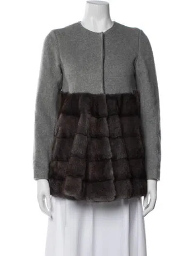 Pre-owned Co Virgin Wool Fur Jacket In Grey