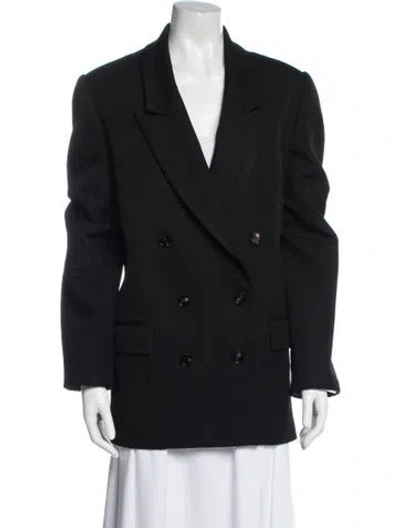 Pre-owned Co Virgin Wool Plaid Print Blazer In Black