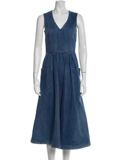 Pre-owned Co V-neck Long Dress In Blue