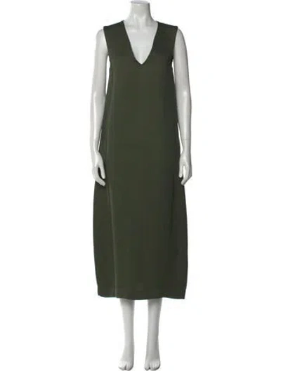 Pre-owned Co V-neck Long Dress In Green