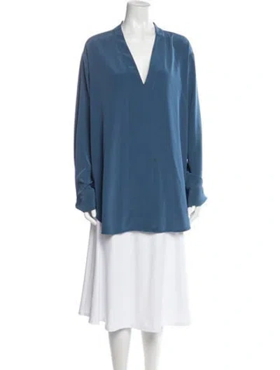 Pre-owned Co V-neck Long Sleeve Blouse In Blue