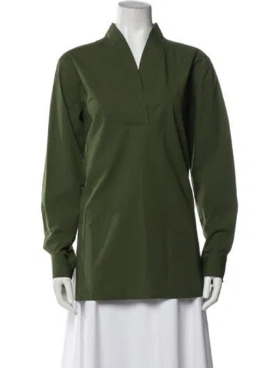Pre-owned Co V-neck Long Sleeve Blouse In Green