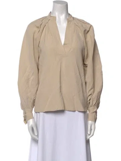 Pre-owned Co V-neck Long Sleeve Blouse In Neutral