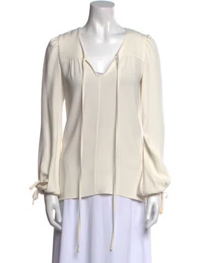 Pre-owned Co V-neck Long Sleeve Blouse In Neutral