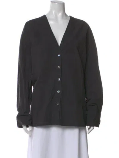 Pre-owned Co V-neck Long Sleeve Button-up Top In Black