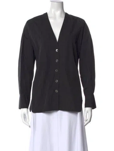 Pre-owned Co V-neck Long Sleeve Button-up Top In Black