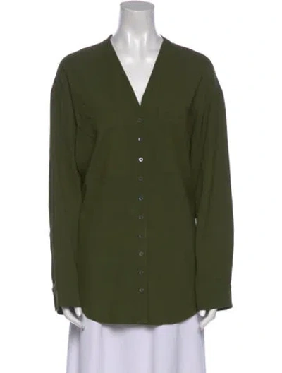 Pre-owned Co V-neck Long Sleeve Tunic In Green