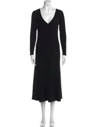 Pre-owned Co V-neck Midi Length Dress In Black