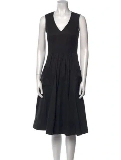 Pre-owned Co V-neck Midi Length Dress In Black