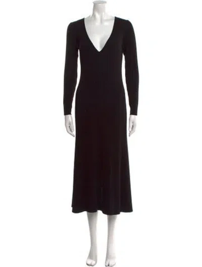 Pre-owned Co V-neck Midi Length Dress In Black