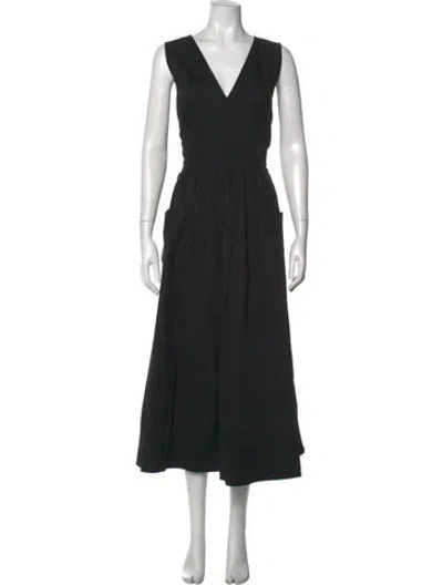 Pre-owned Co V-neck Midi Length Dress In Black