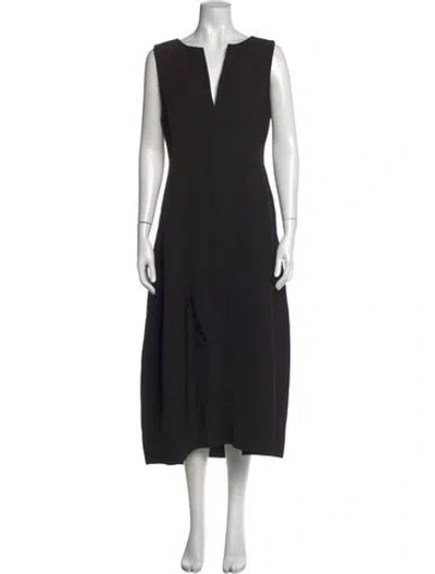 Pre-owned Co V-neck Midi Length Dress In Black