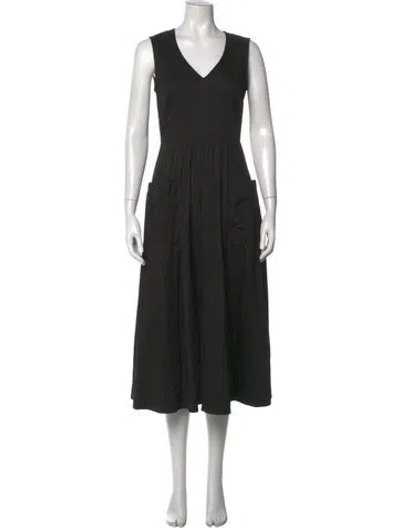 Pre-owned Co V-neck Midi Length Dress In Black