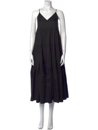 Pre-owned Co V-neck Midi Length Dress In Black