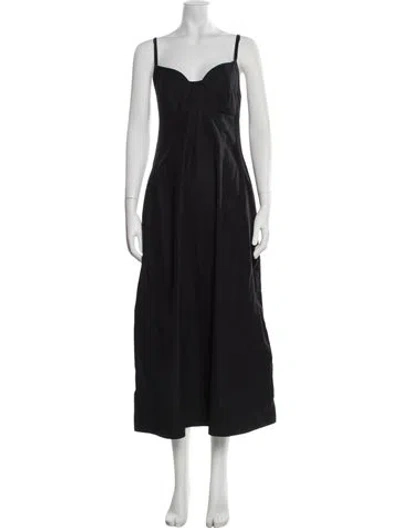 Pre-owned Co V-neck Midi Length Dress In Black
