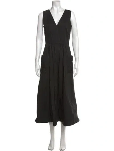 Pre-owned Co V-neck Midi Length Dress In Black