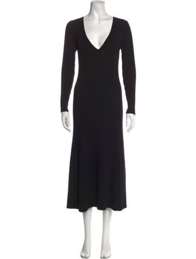Pre-owned Co V-neck Midi Length Dress In Black
