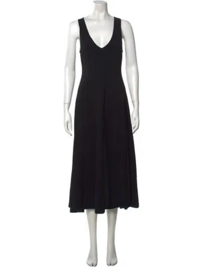 Pre-owned Co V-neck Midi Length Dress In Black