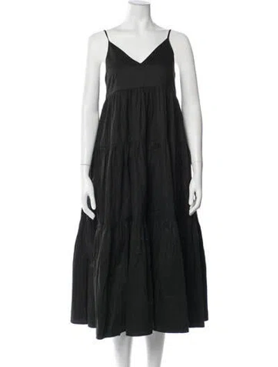 Pre-owned Co V-neck Midi Length Dress In Black