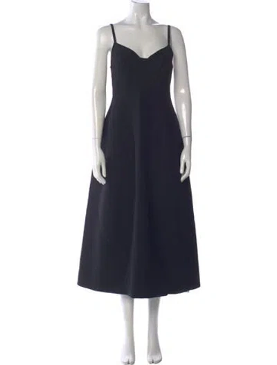 Pre-owned Co V-neck Midi Length Dress In Blue