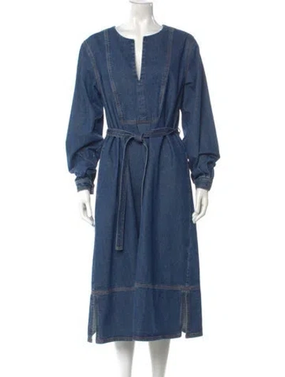 Pre-owned Co V-neck Midi Length Dress In Blue