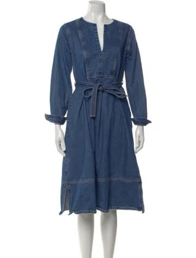 Pre-owned Co V-neck Midi Length Dress In Blue