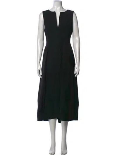 Pre-owned Co V-neck Midi Length Dress In Blue