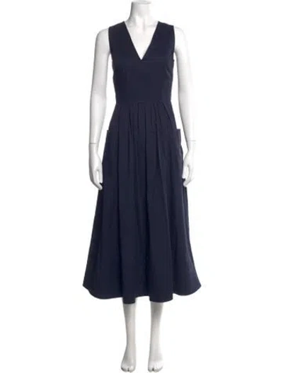 Pre-owned Co V-neck Midi Length Dress In Blue