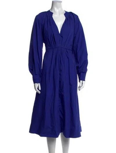 Pre-owned Co V-neck Midi Length Dress In Blue
