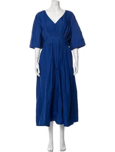 Pre-owned Co V-neck Midi Length Dress In Blue