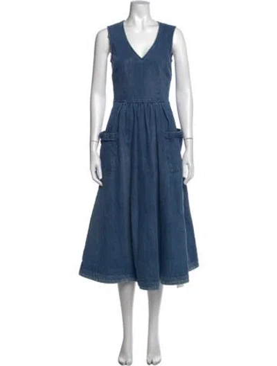 Pre-owned Co V-neck Midi Length Dress In Blue