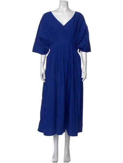 Pre-owned Co V-neck Midi Length Dress In Blue