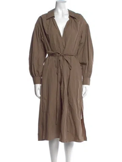 Pre-owned Co V-neck Midi Length Dress In Brown