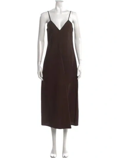 Pre-owned Co V-neck Midi Length Dress In Brown