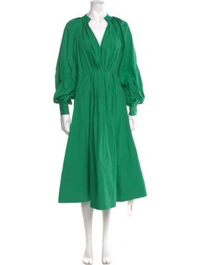 Pre-owned Co V-neck Midi Length Dress In Green